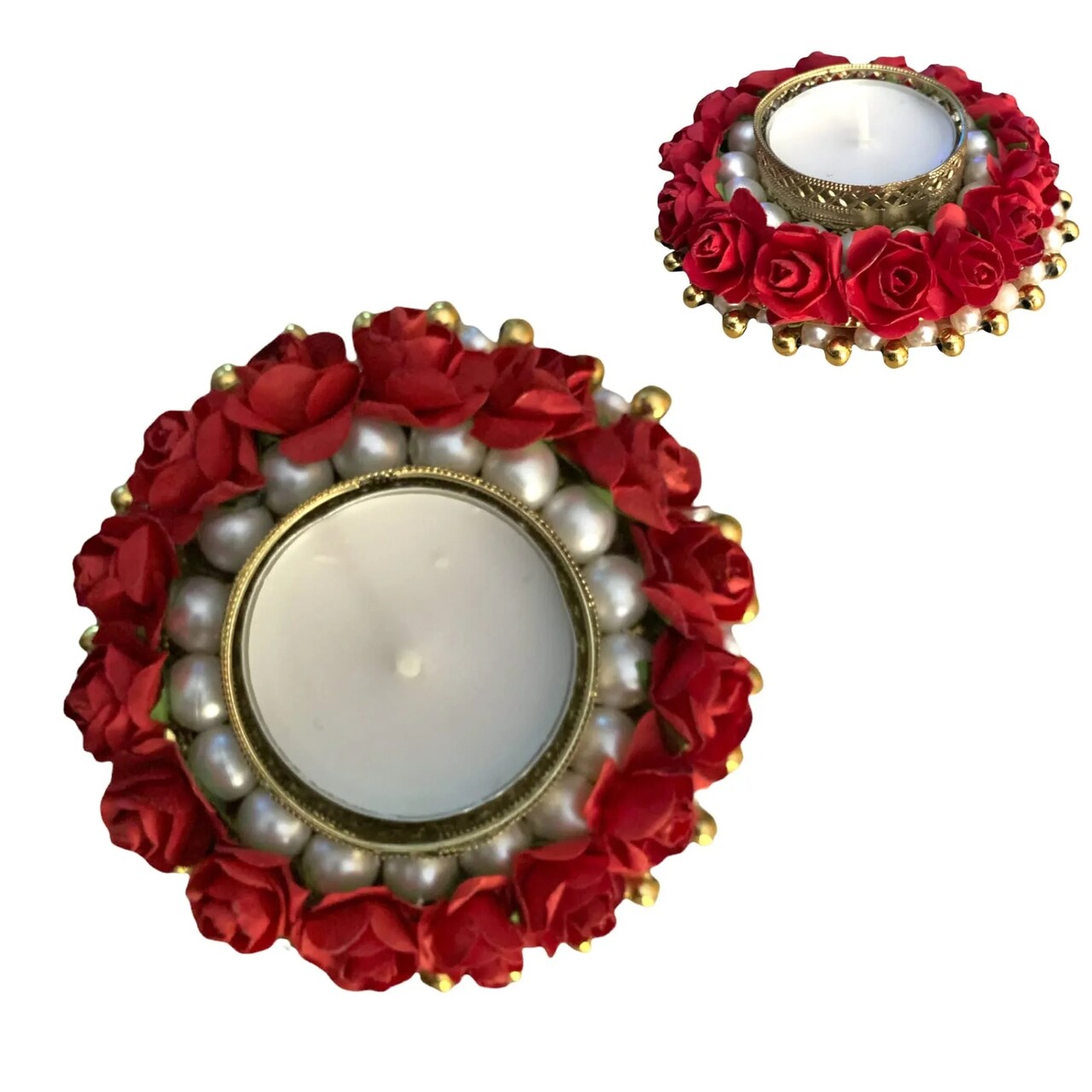 2CT Rose Tealight Candle Holder Festival of Light Decorative Rose T-light Holder for Diwali Christmas Hanukkah Thanksgiving Housewarming Gift Centerpiece Dining Table Home Decor
